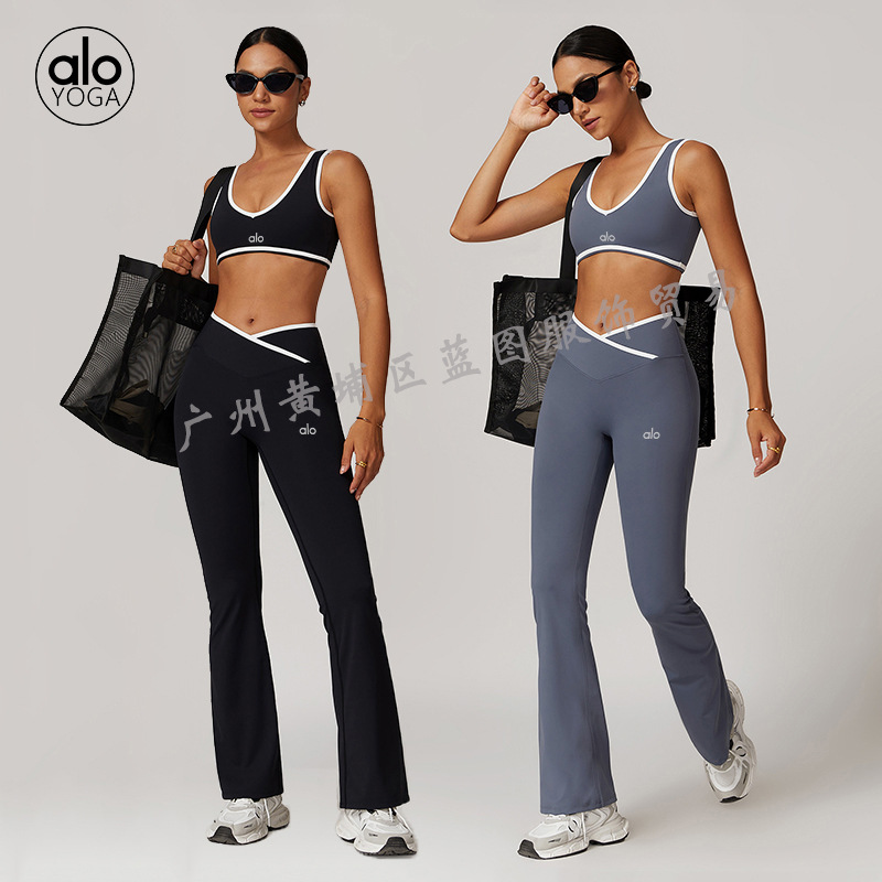 alo yoga xs 2枚セット alo yoga set, cross high-waist sports set, women's running