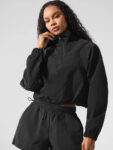 alo's new sun-protective jacket, loose zipper, sports and fitness outdoor semi-high neck casual top set for girls