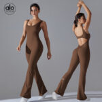 alo's new solid-color, beautiful back, lifted buttocks, long, slimming and wide-leg jumpsuit for sports, running, fitness and yoga