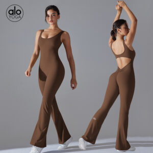 alo's new solid-color, beautiful back, lifted buttocks, long, slimming and wide-leg jumpsuit for sports, running, fitness and yoga