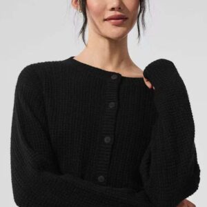 alo2025's new laid-back style braided round-neck long-sleeved knitted cardigan sweater coat for women with thickened ingot needles