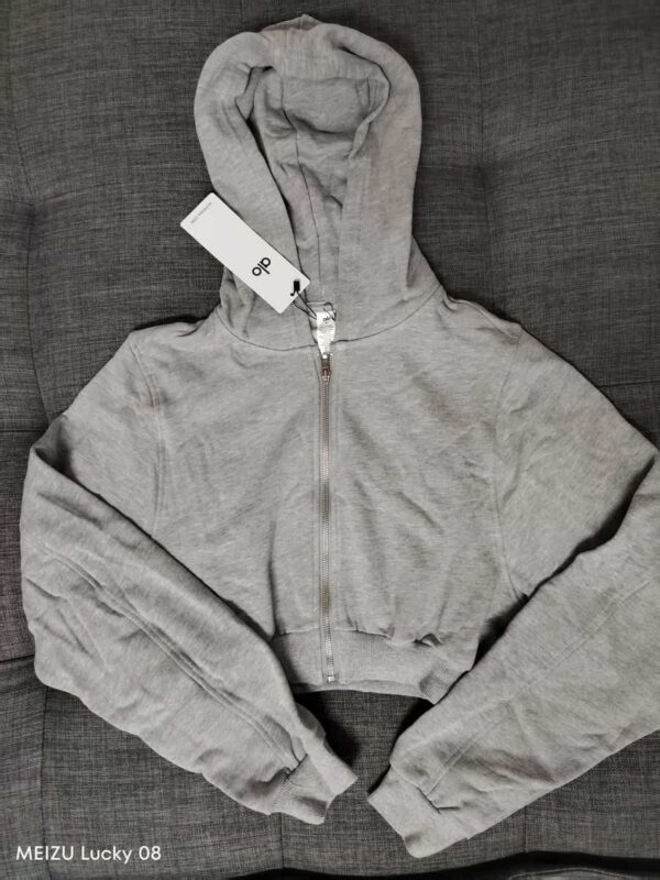 Sweatshirt woman, street style, short cardigan, hooded yoga wear, zippered long-sleeved top, sporty casual jacket