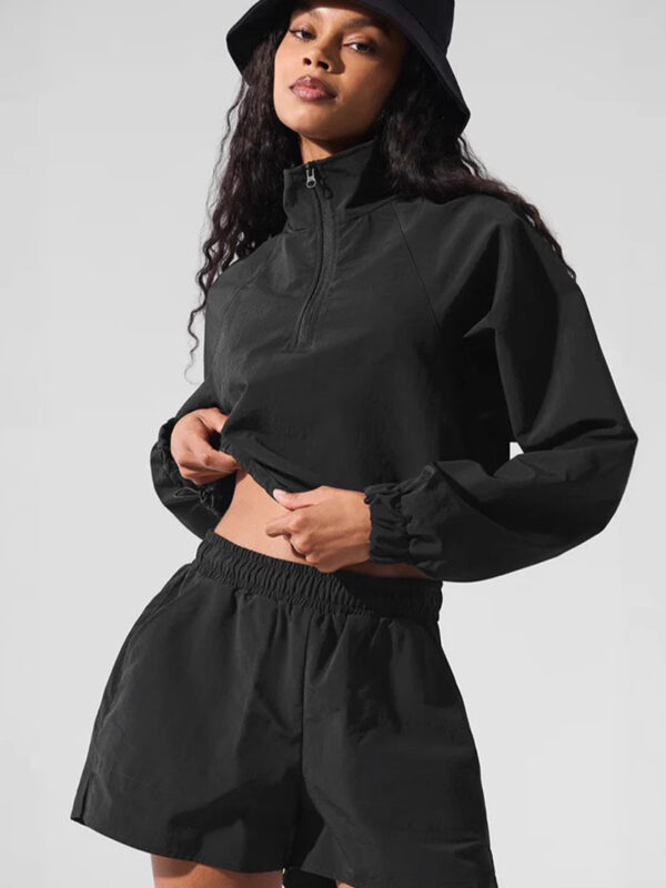 alo's new sun-protective jacket, loose zipper, sports and fitness outdoor semi-high neck casual top set for girls