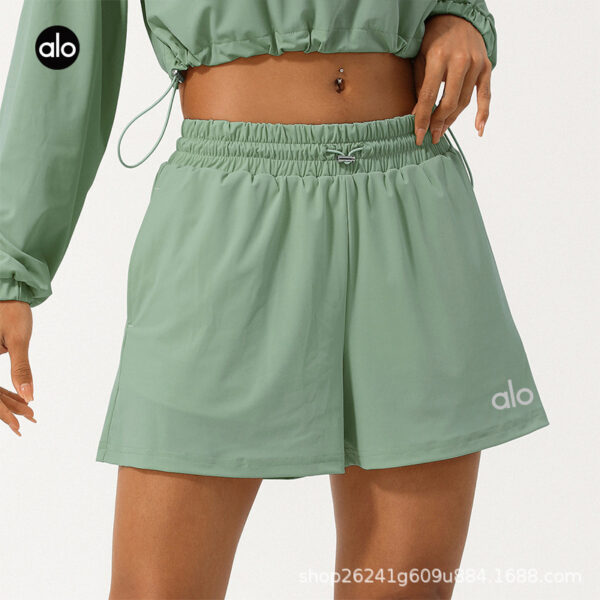 alo official website style original factory women's sports shorts, loose drawstring, elastic waist yoga pants, running outerwear shorts