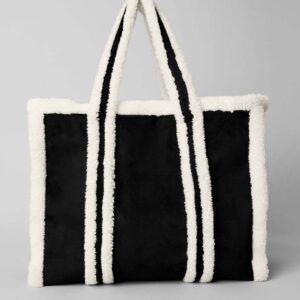 A color-blocking plush tote bag, an extra-large and ultra-fine litchi pattern letter handbag