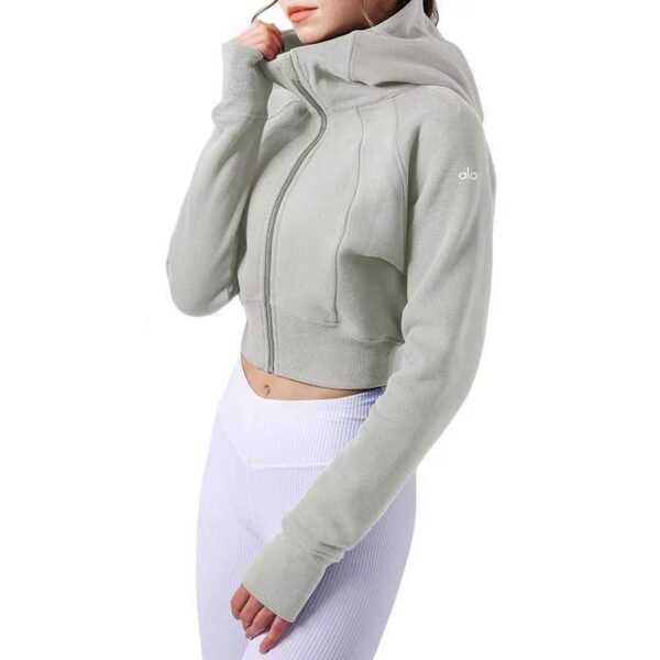 yoga wear, YOGA top, women's autumn and winter hooded fitness sports top with fleece, warm and loose jacket