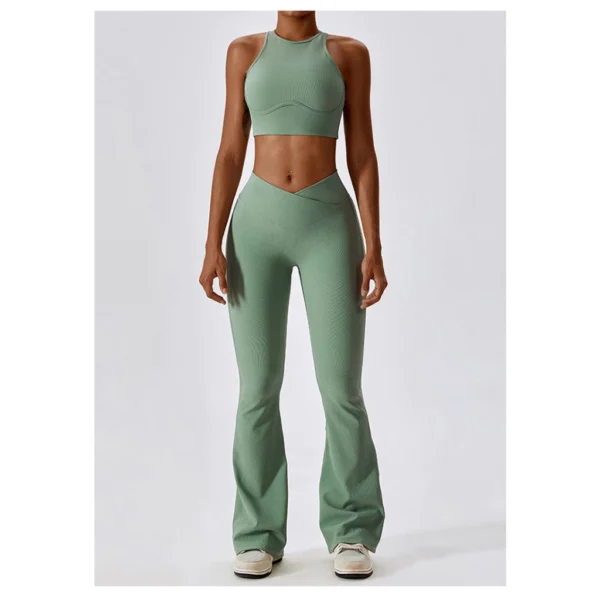 High-waisted cross yoga pants, wide-leg sport pants, hip-lifting fitness micro-pants