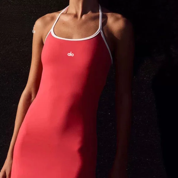 Yoga new color block halter high-neck elastic quick-drying anti-exposure sports and fitness dress