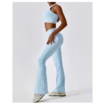 High-waisted cross yoga pants, wide-leg sport pants, hip-lifting fitness micro-pants