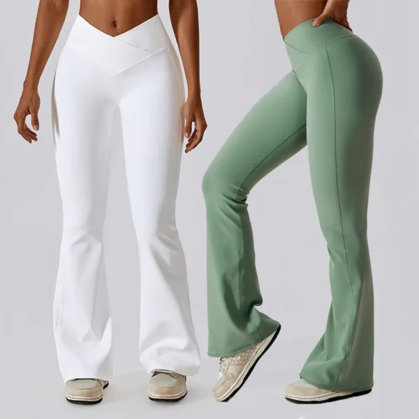 High-waisted cross yoga pants, wide-leg sport pants, hip-lifting fitness micro-pants