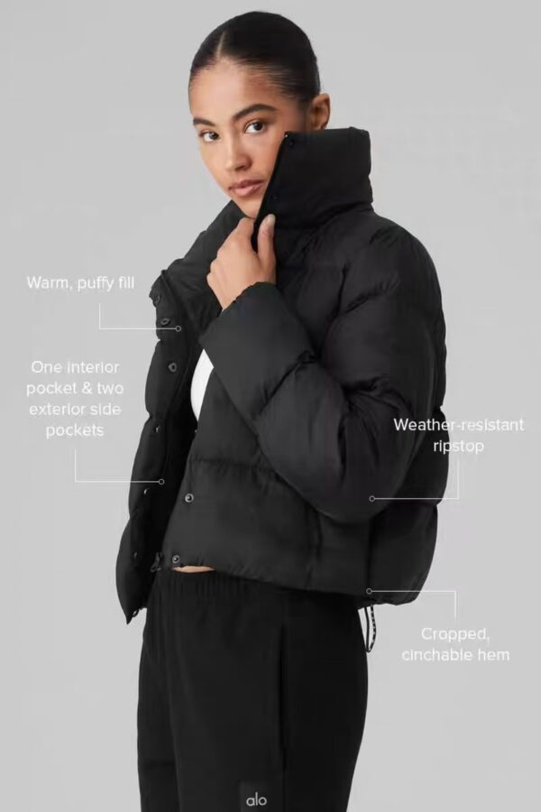 alo puff down cotton-padded jacket is a classic winter thickened and warm stand-up collar loose short sports cotton-padded jacket