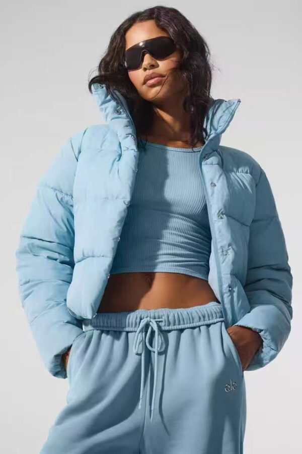 alo puff down cotton-padded jacket is a classic winter thickened and warm stand-up collar loose short sports cotton-padded jacket