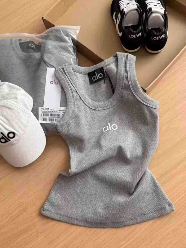 alo printed vest, versatile sports vest, knitted threaded fitness running beautiful back halter