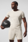 New fashionable fitness American-style sports solid color round neck high-end texture T-shirt, elastic and quick-drying