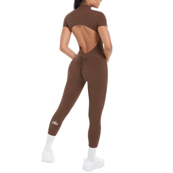 Tight-fitting, cut-out short-sleeved and long pants jumpsuit for sports, running, fitness and yoga wear