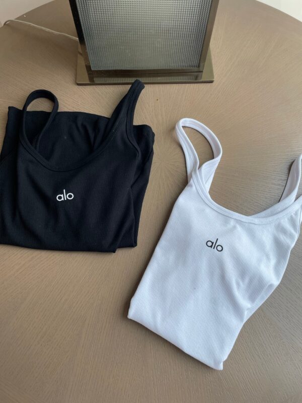 Alo letras impressas stretch thread malha halter vest casual esportes magro slim beleza volta leggings top