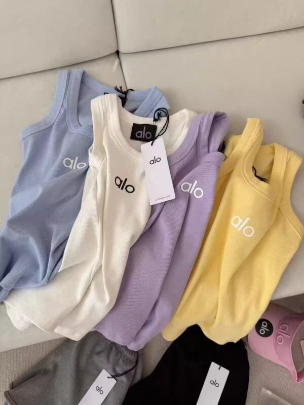 alo printed vest, versatile sports vest, knitted threaded fitness running beautiful back halter