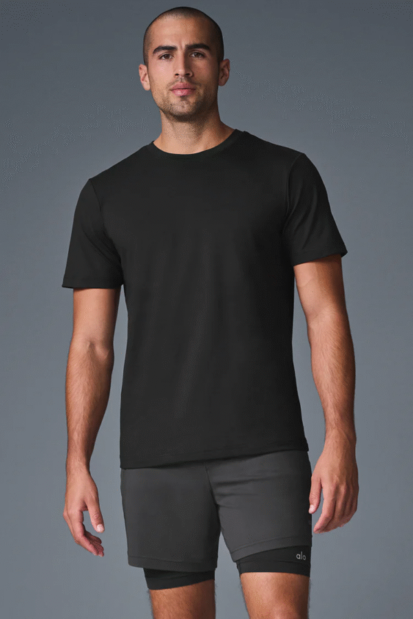 New fashionable fitness American-style sports solid color round neck high-end texture T-shirt, elastic and quick-drying