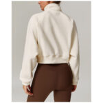 Autumn and winter fleece sports jacket, women's stand-up collar zipper yoga suit, warm and thick windproof fitness jacket top