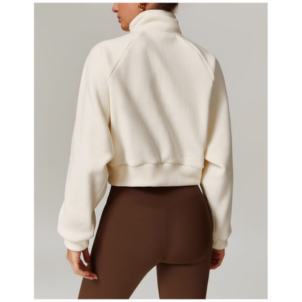 Autumn and winter fleece sports jacket, women's stand-up collar zipper yoga suit, warm and thick windproof fitness jacket top