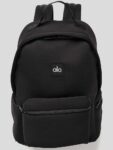 alo's same style waterproof backpack, matte neoprene rubber, black tight fabric, face mother, travel bag