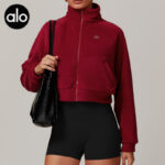 Autumn and winter fleece sports jacket, women's stand-up collar zipper yoga suit, warm and thick windproof fitness jacket top