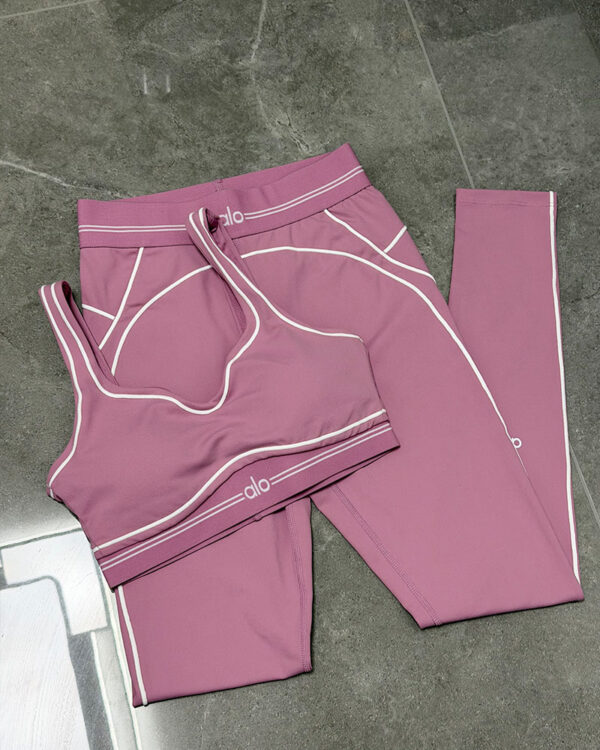 AL0 nude feel gathering sports bra, color-blocked peach butt high-waisted yoga pants, color-blocked sports yoga set