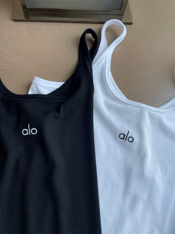 Alo letras impressas stretch thread malha halter vest casual esportes magro slim beleza volta leggings top