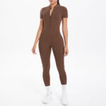 Tight-fitting, cut-out short-sleeved and long pants jumpsuit for sports, running, fitness and yoga wear