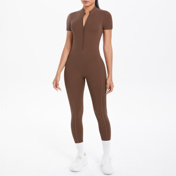 Tight-fitting, cut-out short-sleeved and long pants jumpsuit for sports, running, fitness and yoga wear