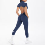 Tight-fitting, cut-out short-sleeved and long pants jumpsuit for sports, running, fitness and yoga wear