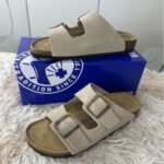 BK Boodles Men's and Women's Matching Leather Suede Soft-soled Two-row Buttoned Sandals and Slippers, Pure Source High Edition