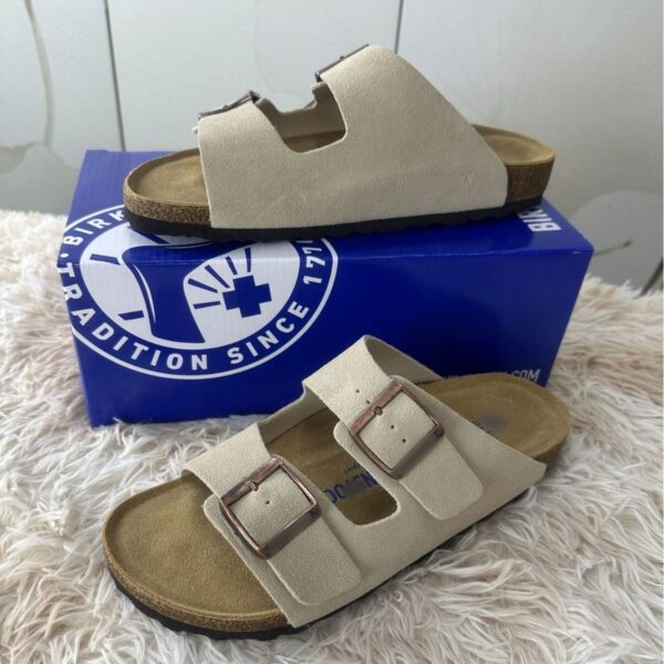 BK Boodles Men's and Women's Matching Leather Suede Soft-soled Two-row Buttoned Sandals and Slippers, Pure Source High Edition