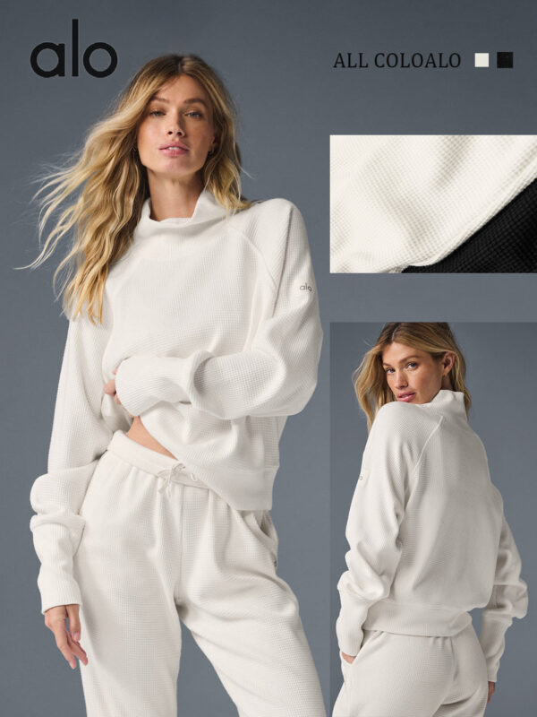 Alo's new winter and autumn style of oversized crew-neck relaxed hoodie pullover with long sleeves, suitable for casual and versatile wear, for women.